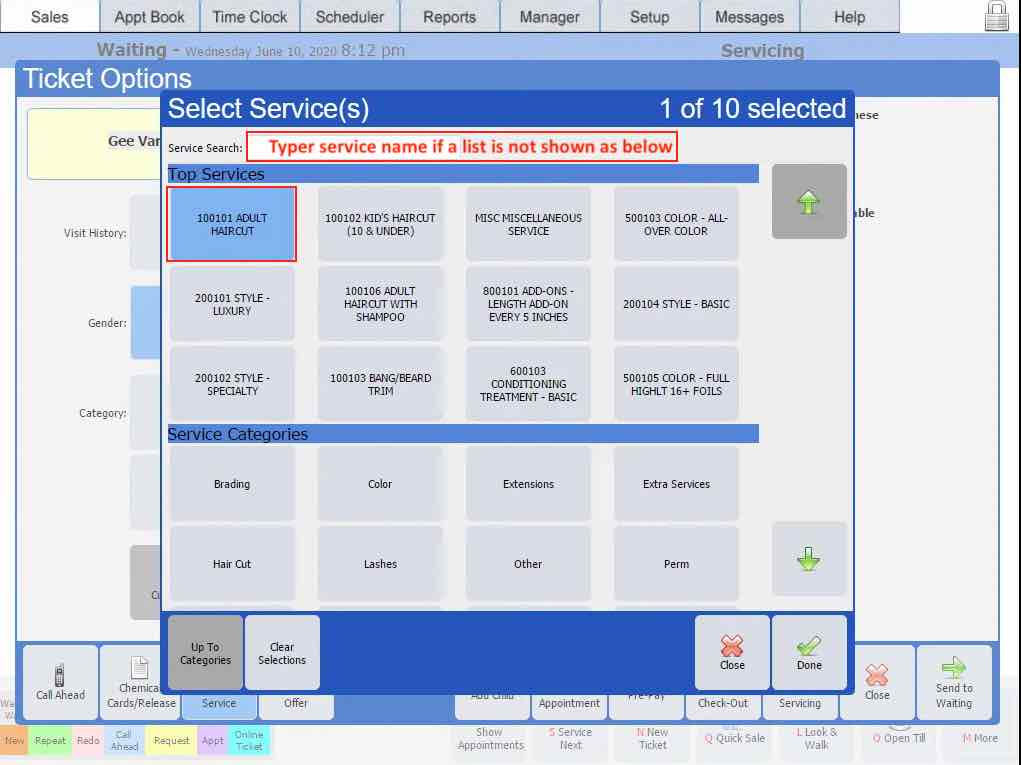 redo service selection